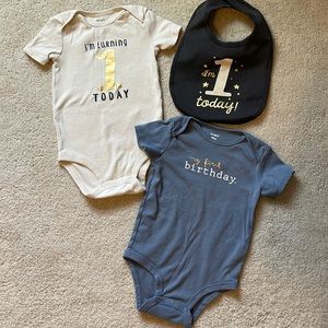 First birthday onesie bodysuit and bib set